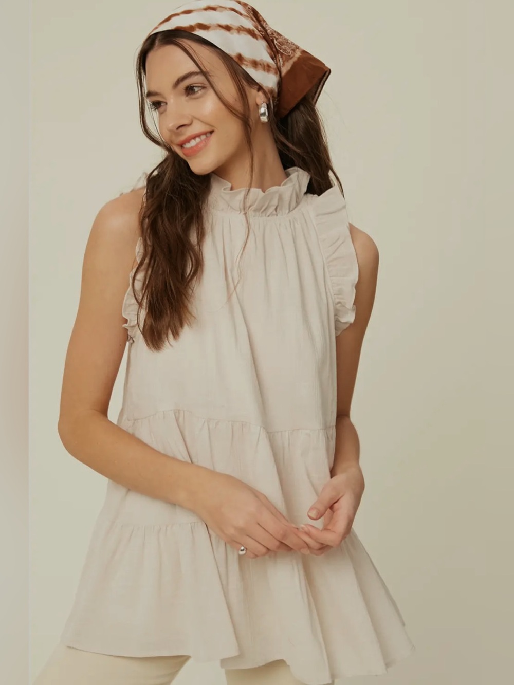 NWT! Monika Listicle Cream Ruffle Sleeveless Blouse